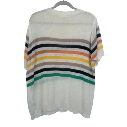 Bibi Cream Striped Colorful Striped Sheer Knit Top