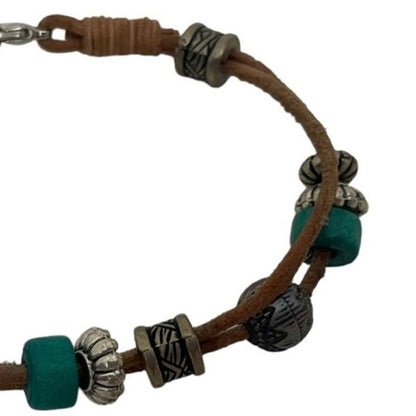 Boho Beaded Tan Leather Layered Bracelet