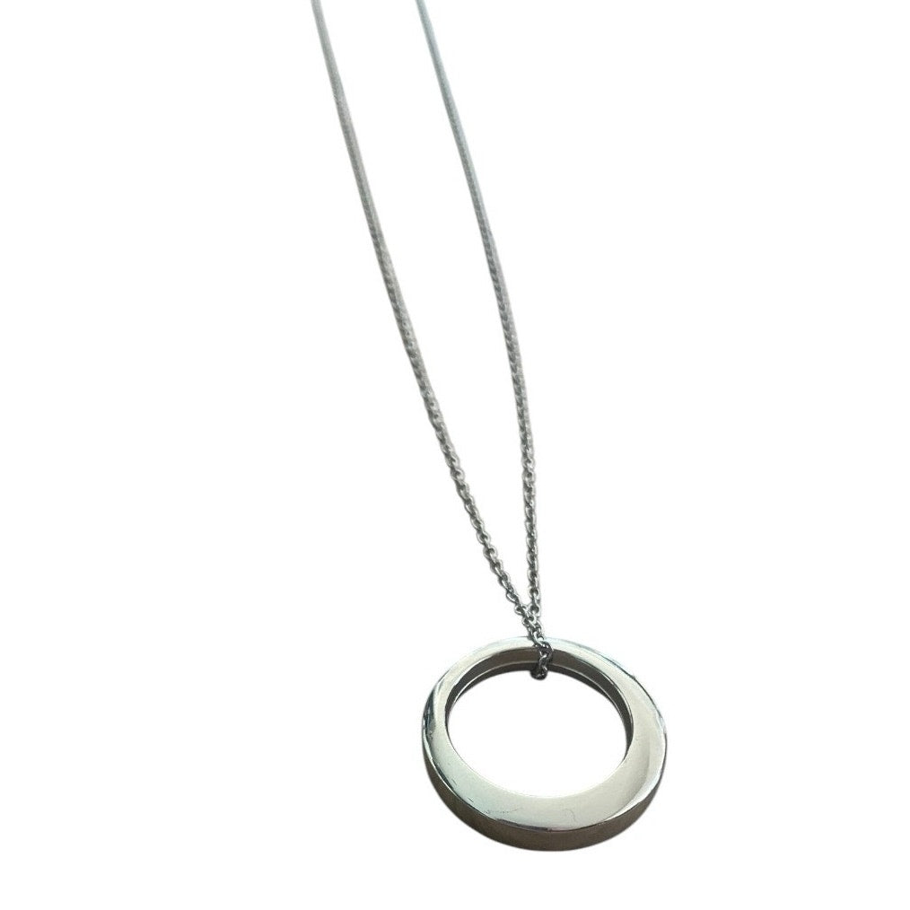 Silver Chain Long Thick Hoop Pendant Necklace