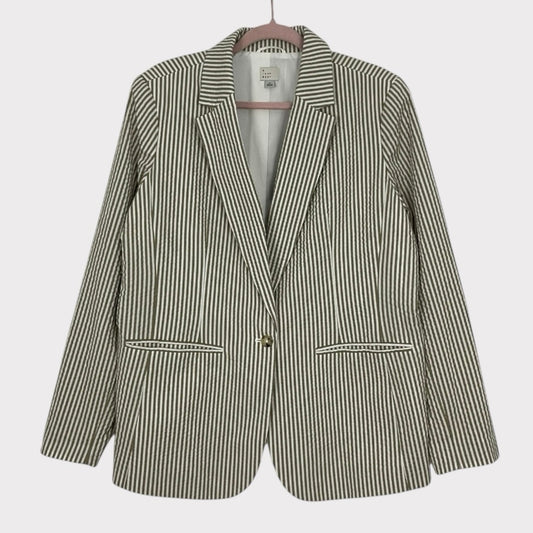 A New Day Beige & White Striped Button Down Blazer