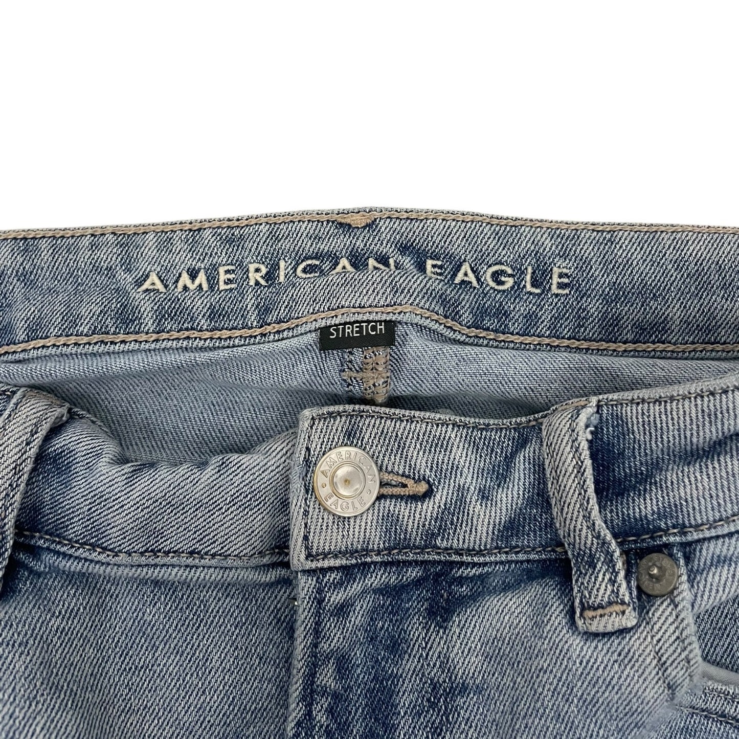 American Eagle Light Wash Stretch Mom Straight Leg High Rise Jeans