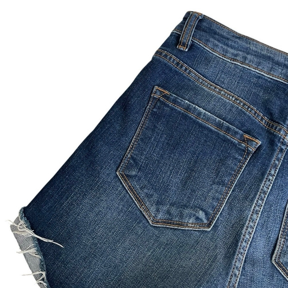 Kancan Dark Wash Distressed High Rise Mini Jean Shorts