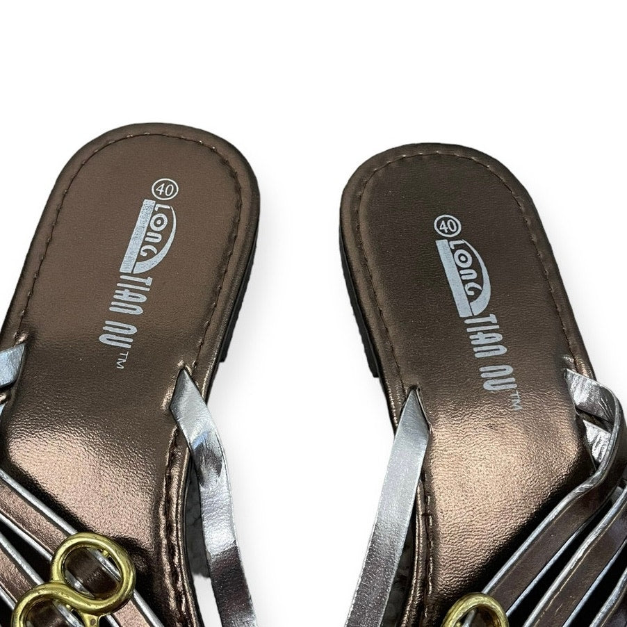 Long Tian Nu Gold and Silver Strappy Sandals