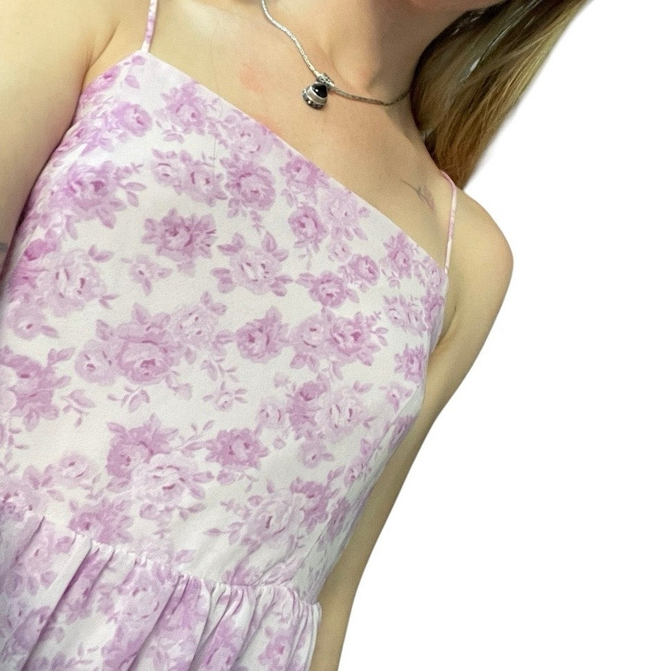 Forever 21 Purple Floral Tiered Billowy A-Line Mini Dress