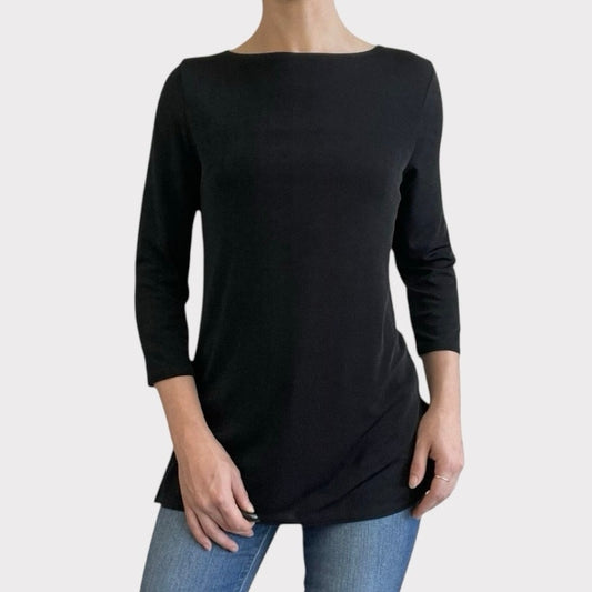George Vintage Soft Black Quarter Sleeve Crewneck Blouse