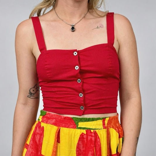 Kendall & Kylie Red Cropped Button Down Tank Top