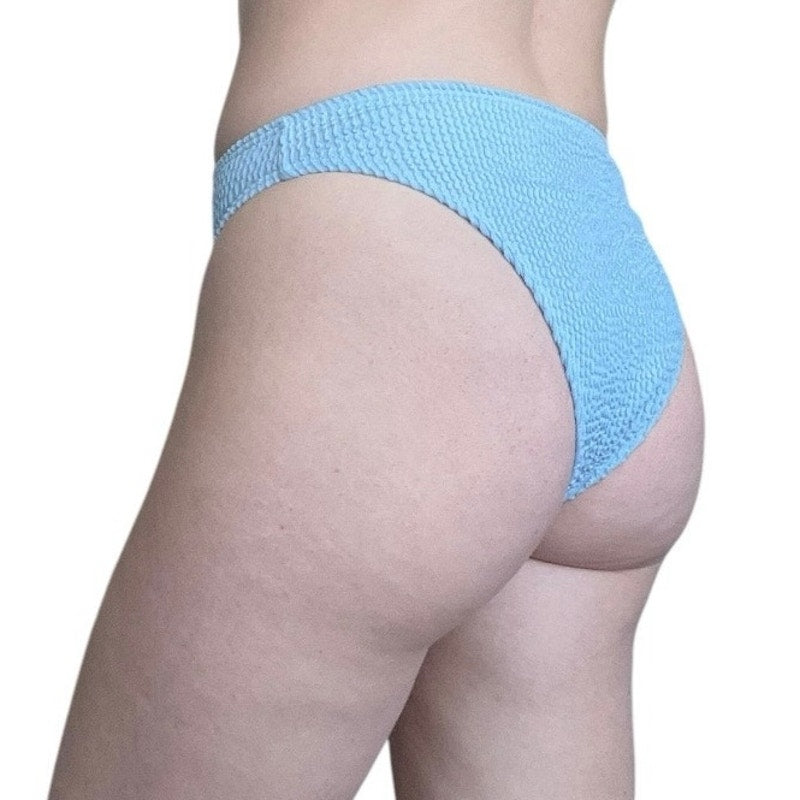 Light Blue Ruffled Ribbed Bikini Bottoms