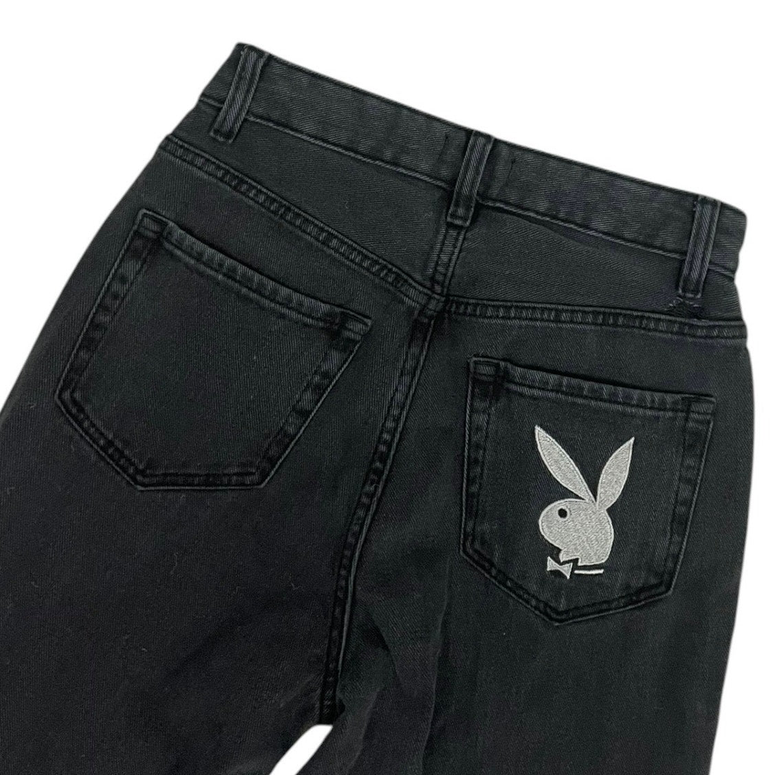 Playboy by PacSun Black Emrboidered High Rise Wide Leg Jeans