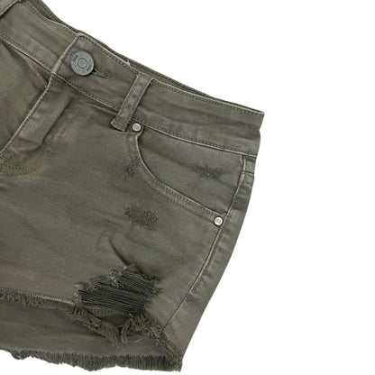 RSQ Jeans Olive Green Cabo Cut-Off Distressed Mini Jean Shorts