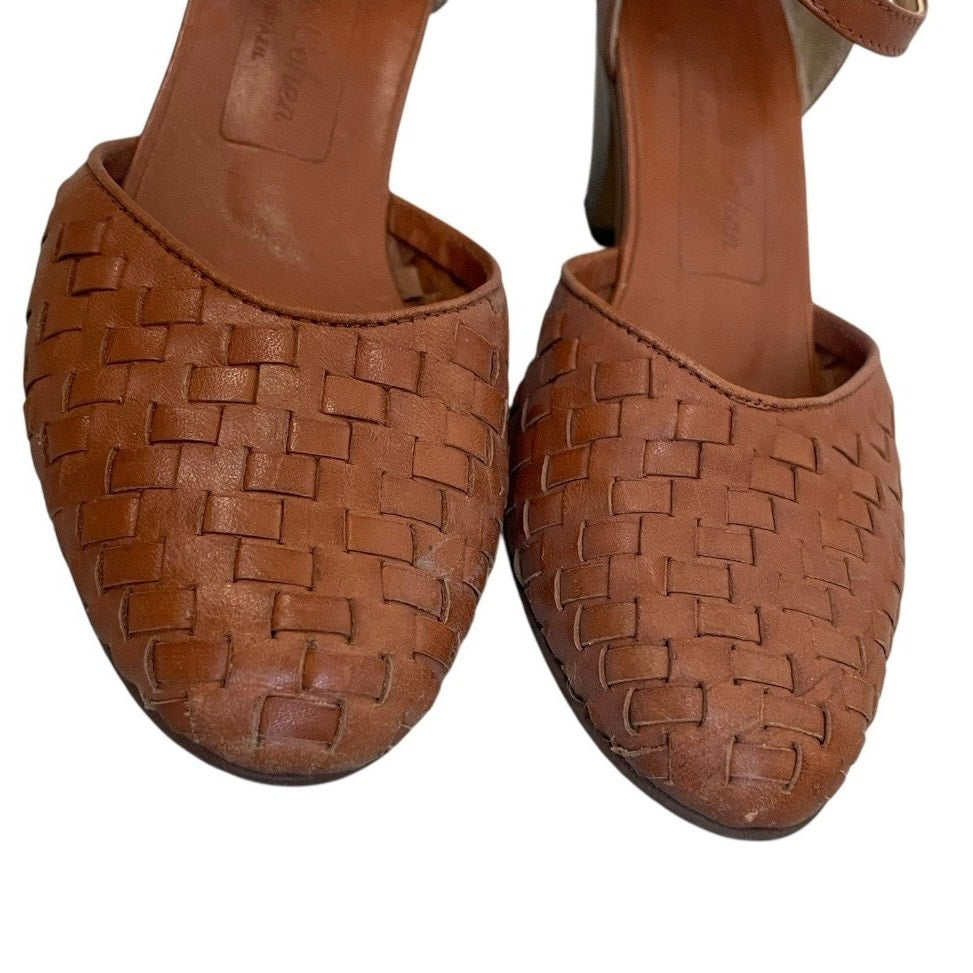 Vintage 70s Jacques Cohen Terracotta Woven Toe Genuine Leather Mid Block Heels