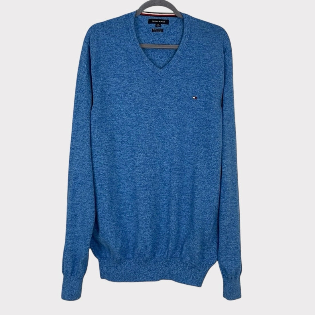 Tommy Hilfiger Mens Blue Premium Cotton V-Neck Sweater