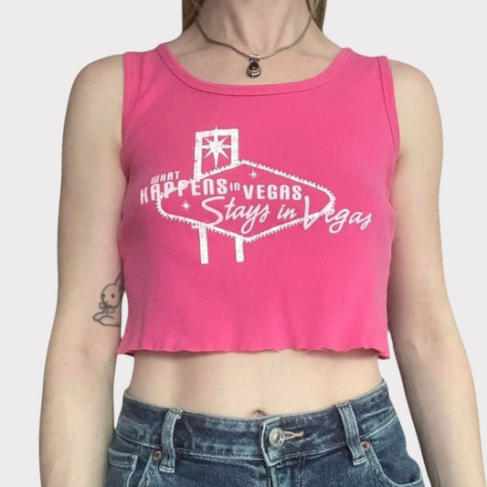 Anvil Pink Las Vegas Cropped Graphic Tank Top