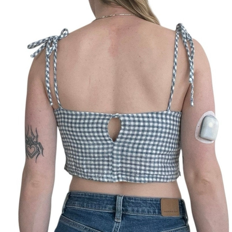 John Galt Blue & White Gingham Cropped Tank Top