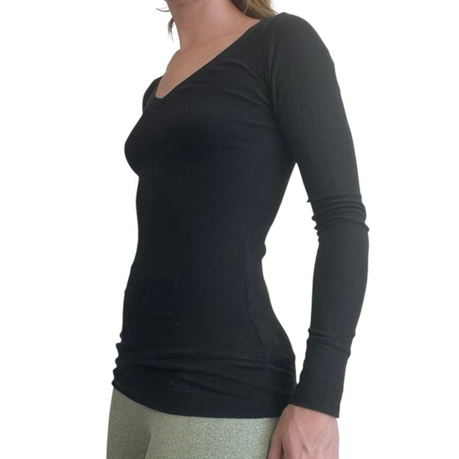 Mossimo Supply Co. Black V-Neck Long Sleeve Ribbed Blouse