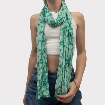 Teal Sheer Floral Print Long Scarf