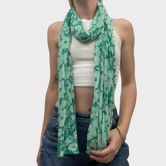 Teal Sheer Floral Print Long Scarf