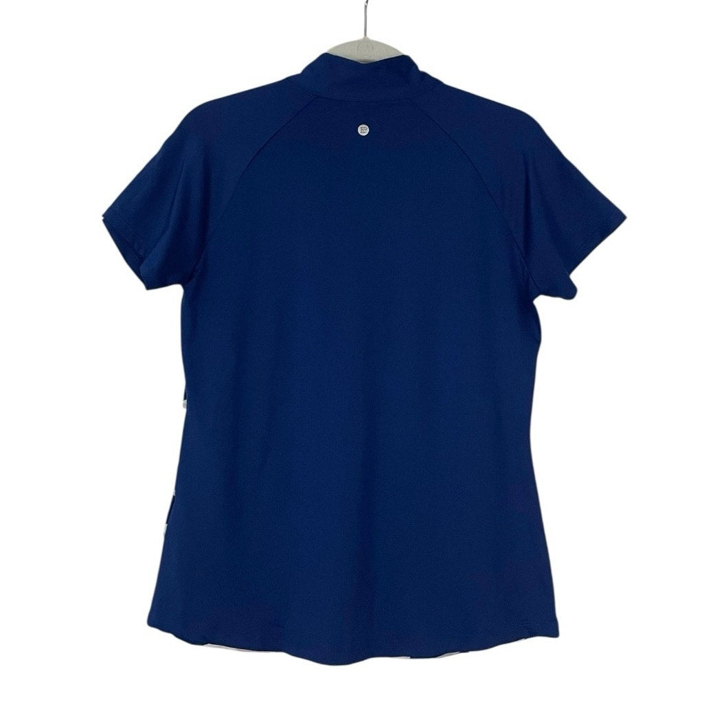 EP New York Navy Blue & White Striped Quarter Zip Active Short Sleeve Polo Shirt