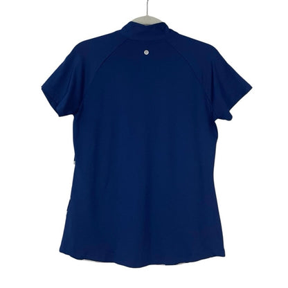 EP New York Navy Blue & White Striped Quarter Zip Active Short Sleeve Polo Shirt