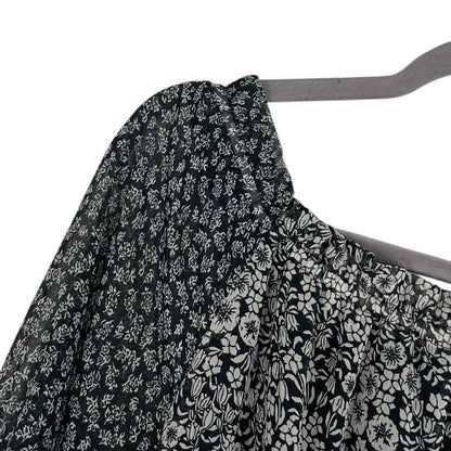 LOFT Black & Black Floral Layered Half Sleeve A-Line Mini Dress