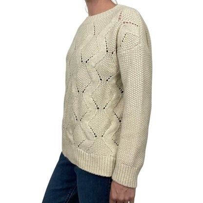 H&M Cream Zig-Zag Knit Crewneck Sweater