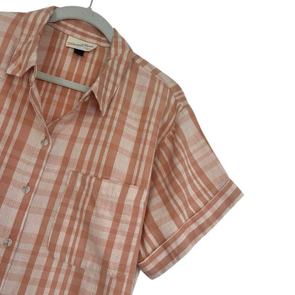 Universal Thread Orange Plaid Button Down Short Sleeve Blouse