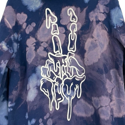 Purple Tie Dye Skeleton Hand Peace Sign Graphic Hoodie Sweatshirt