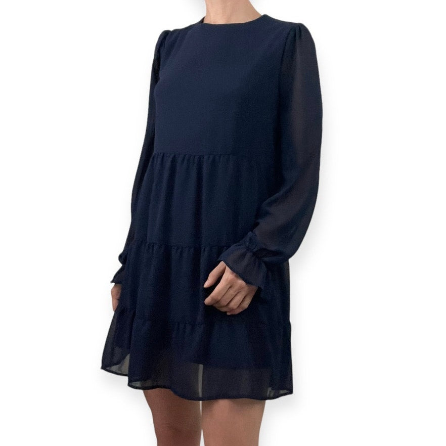 Altar’d State Navy Blue Ruffled Long Sleeve Mini Dress