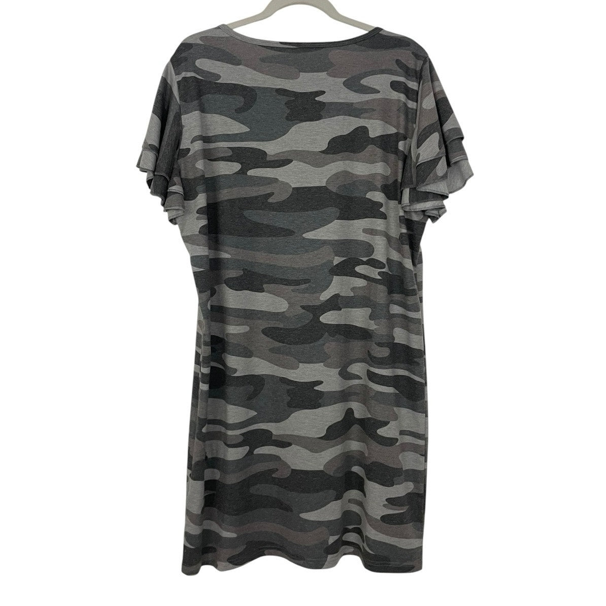Grey Camouflage Print Tiered Flutter Sleeve T-Shirt Mini Dress