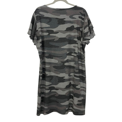 Grey Camouflage Print Tiered Flutter Sleeve T-Shirt Mini Dress