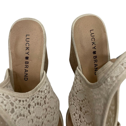 Lucky Brand Cream Lace Cork Wedge Open Toe Boho Heels