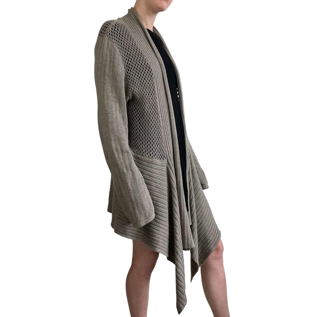 Beige Asymmetrical Knit Long Cardigan Sweater