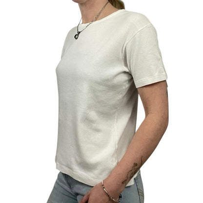 J. Crew Vintage White Short Sleeve Ruffled Trim Crewneck Blouse