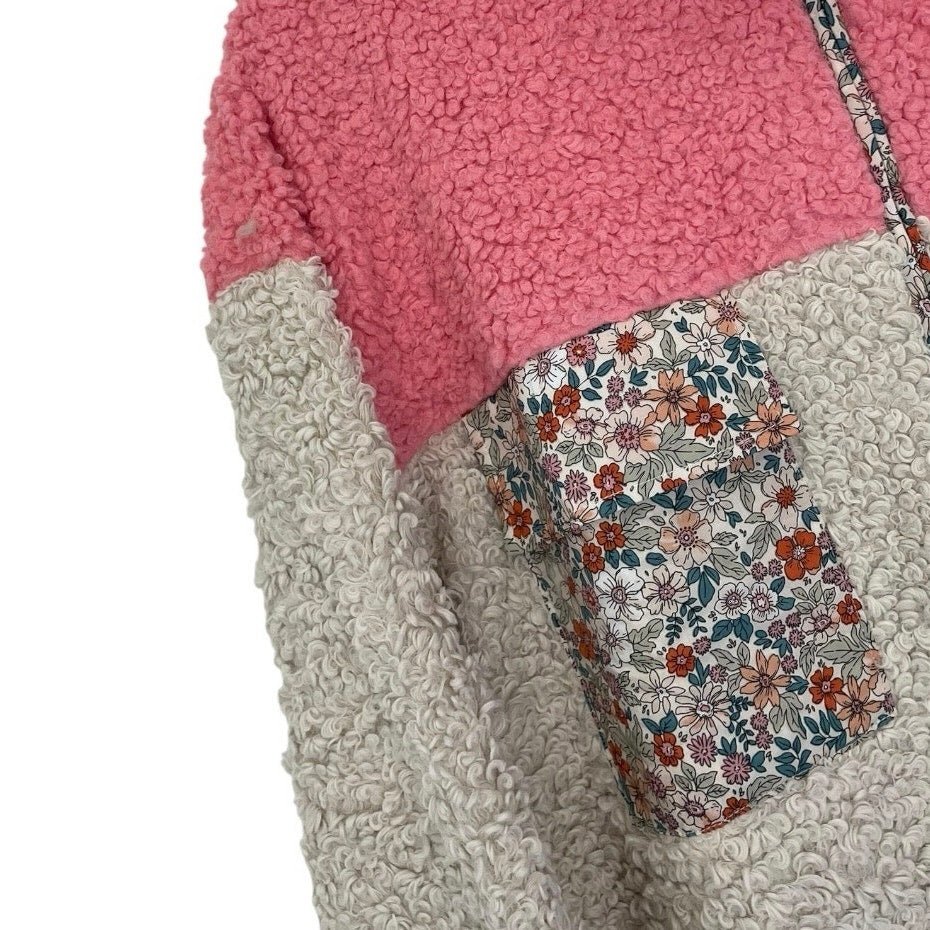 Pink Lily Color Block Sherpa Teddy Fleece Zip Up Jacket