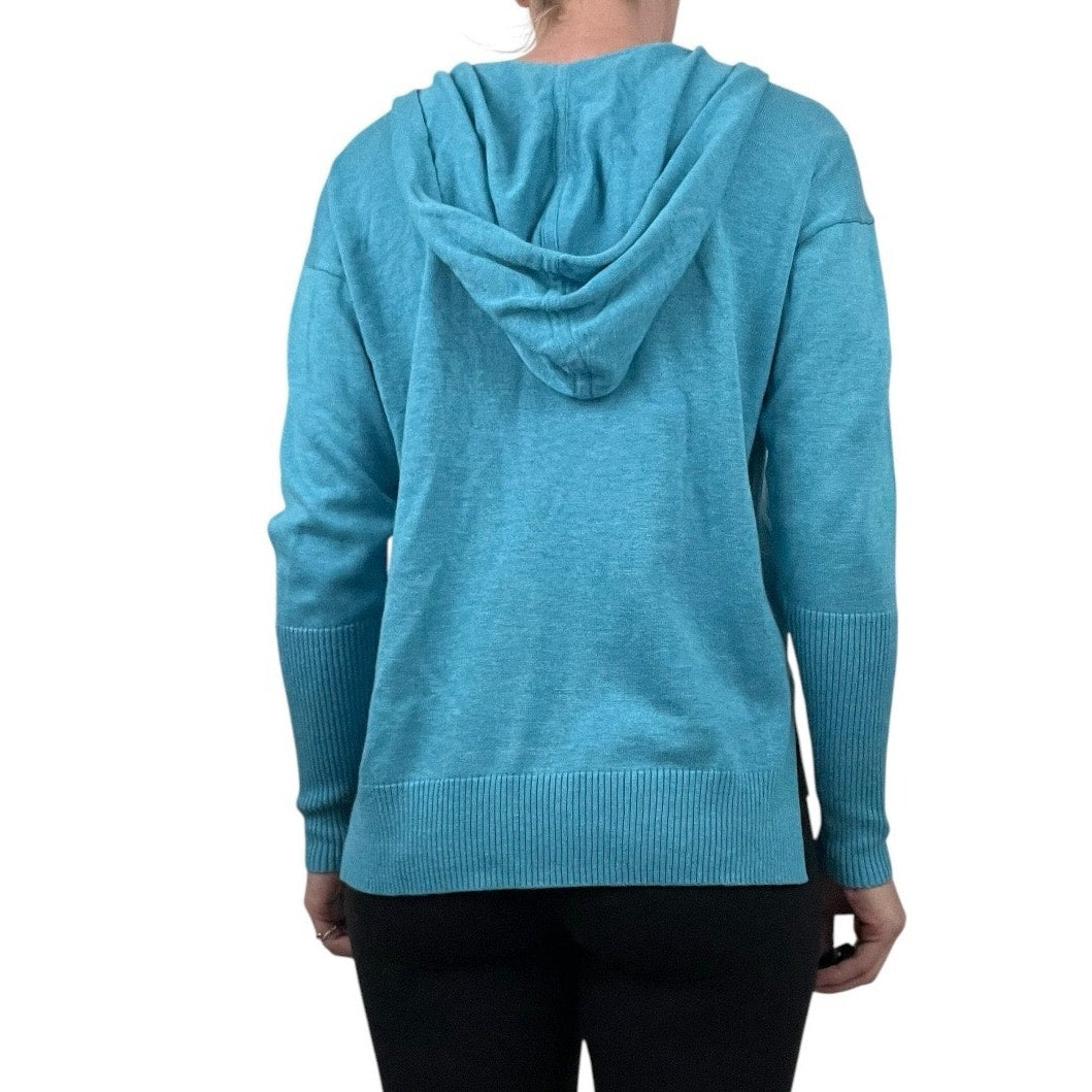 NWT cAbi Blue Hop To Hoodie V-Neck Hooded Ribbed Sweater