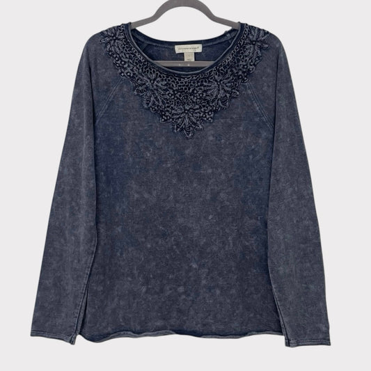 Christopher & Banks Navy Blue Boho Embellished Long Sleeve Top