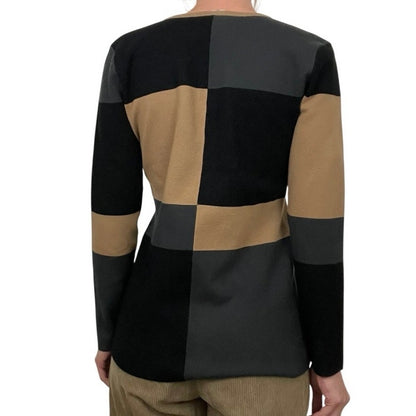 Doncaster Brown & Black Color Block V-Neck Sweater