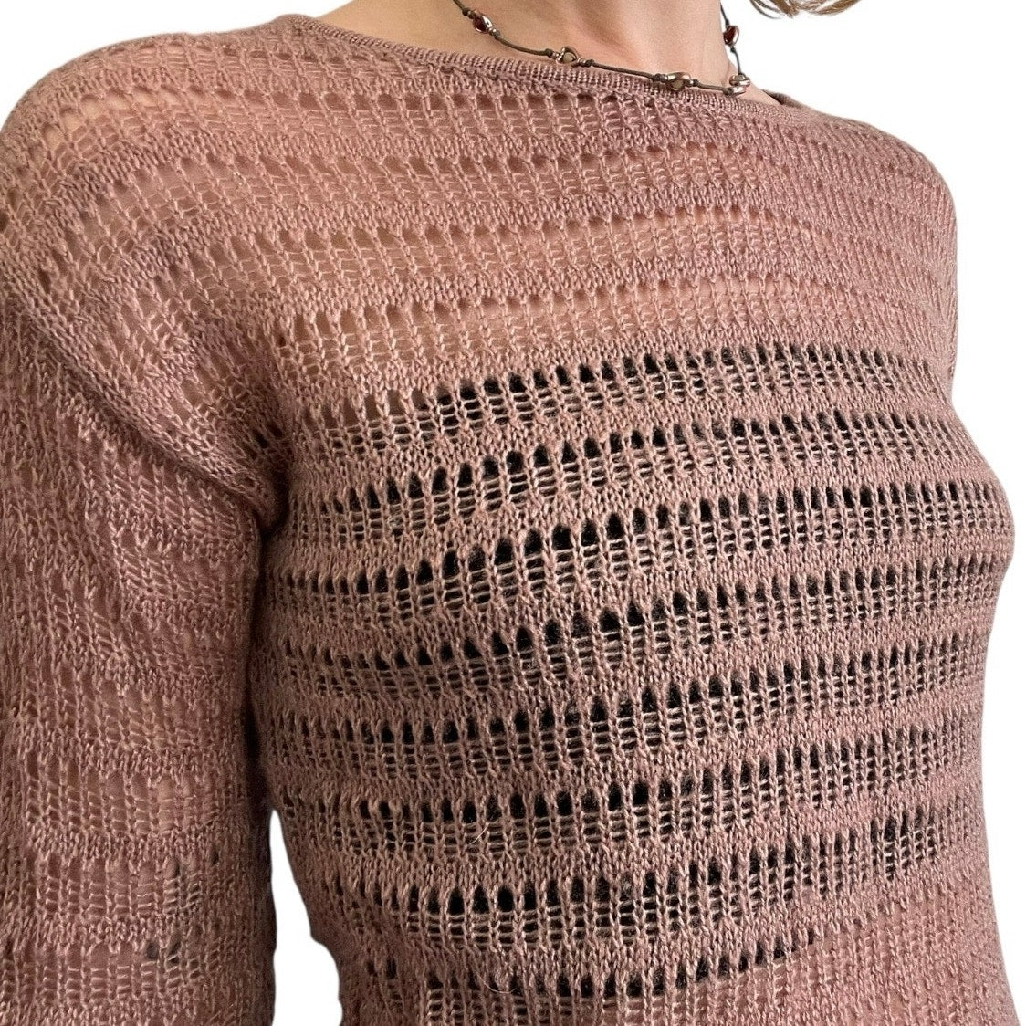 Frenchi Shimmery Pink Long Sleeve Loose Knit Long Blouse