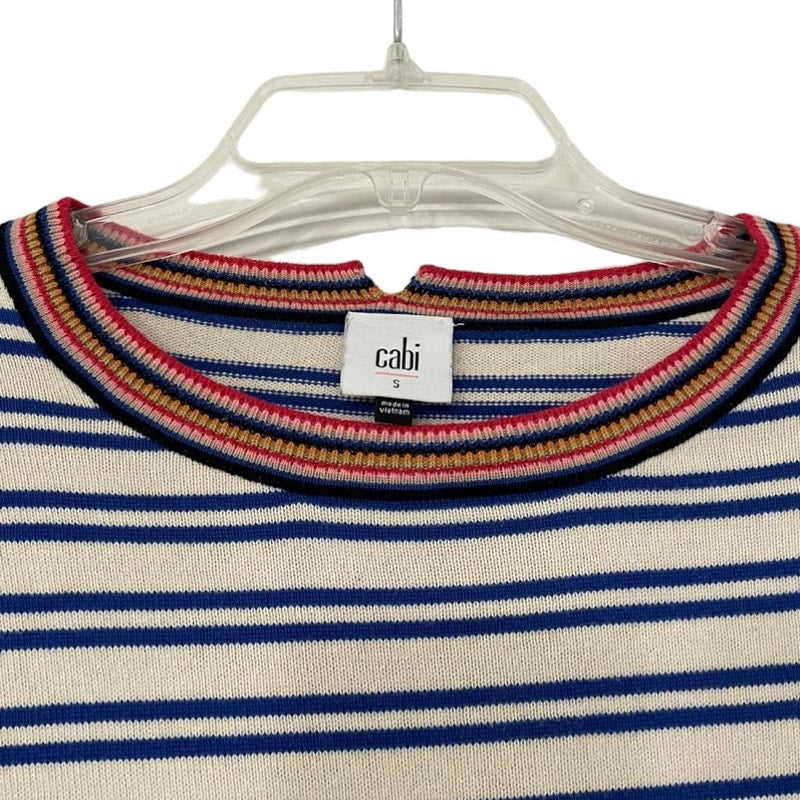 CAbi Blue and White Striped Knit Soft Long Sleeve Blouse