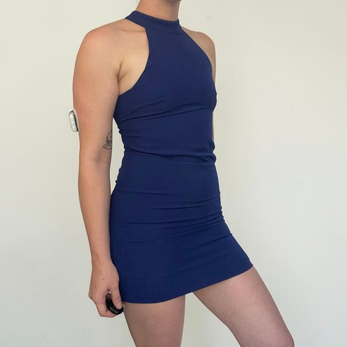 Lulu's Blue Lace Trim Open Back Halter Mini Dress