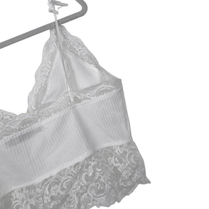 Misslook White Tie Front Sheer Lace Trim Cropped Top