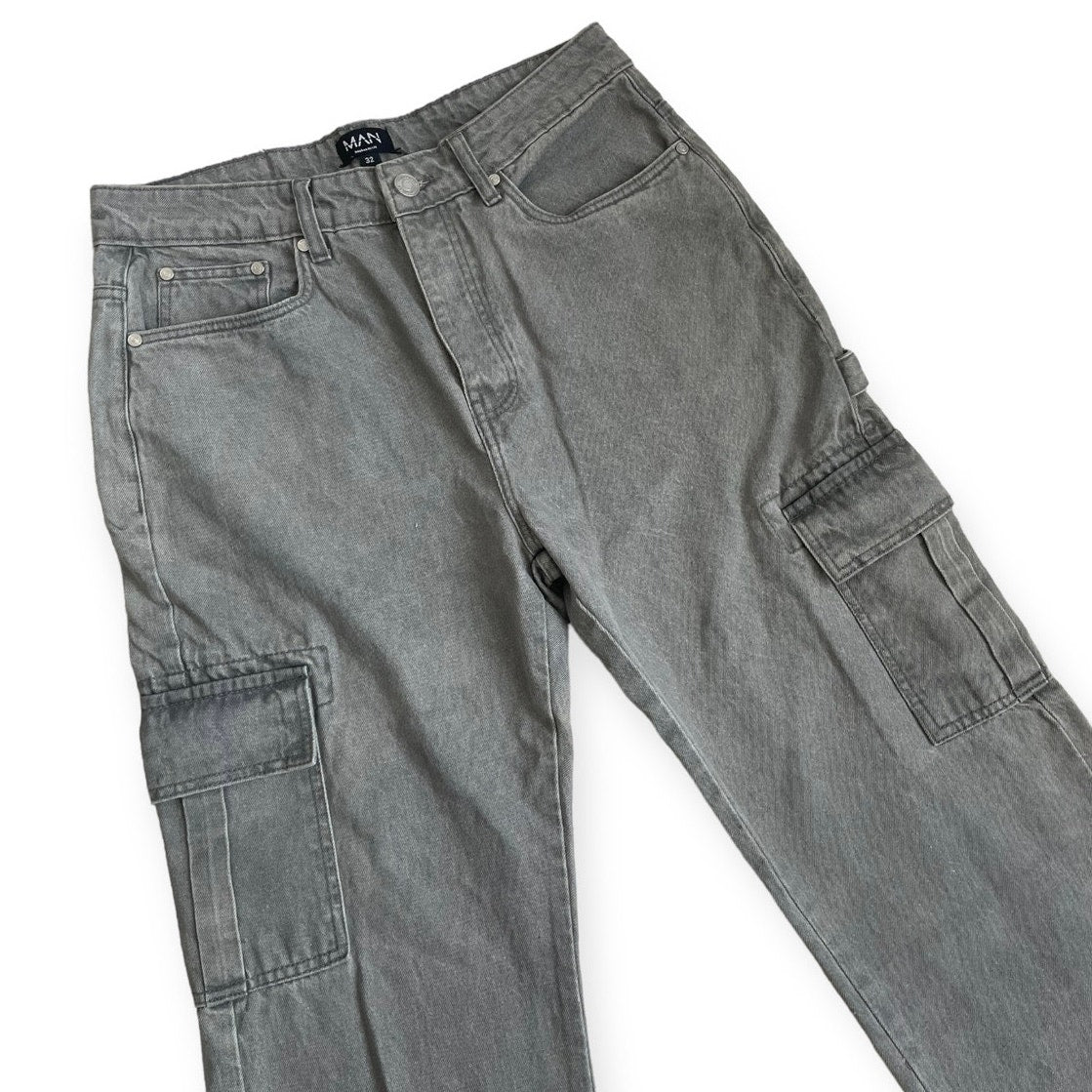 Boohoo Man Mens Grey Cargo Denim Pants