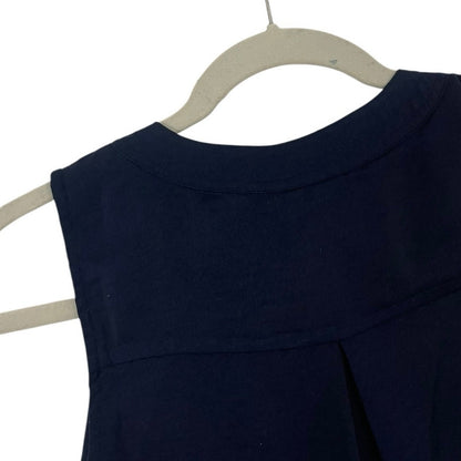 New York & Company Silky Navy Blue Tie Front Blouse