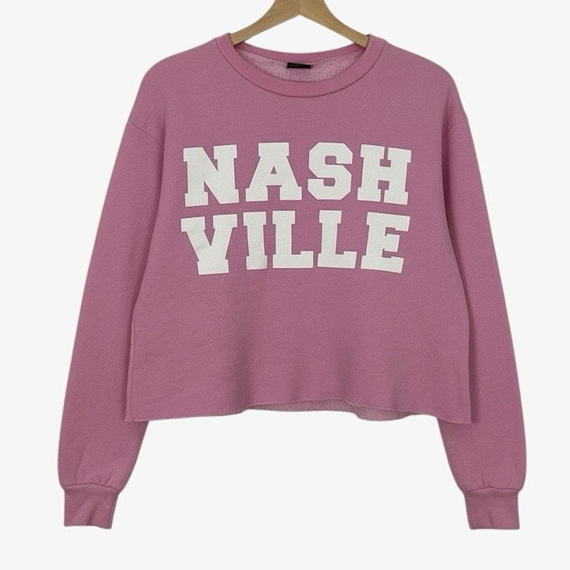 Spirit Pink & White Nashville Graphic Cropped Crewneck Sweatshirt