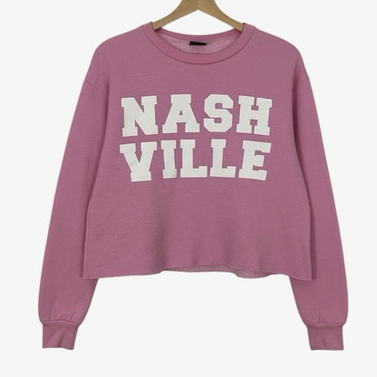 Spirit Pink & White Nashville Graphic Cropped Crewneck Sweatshirt