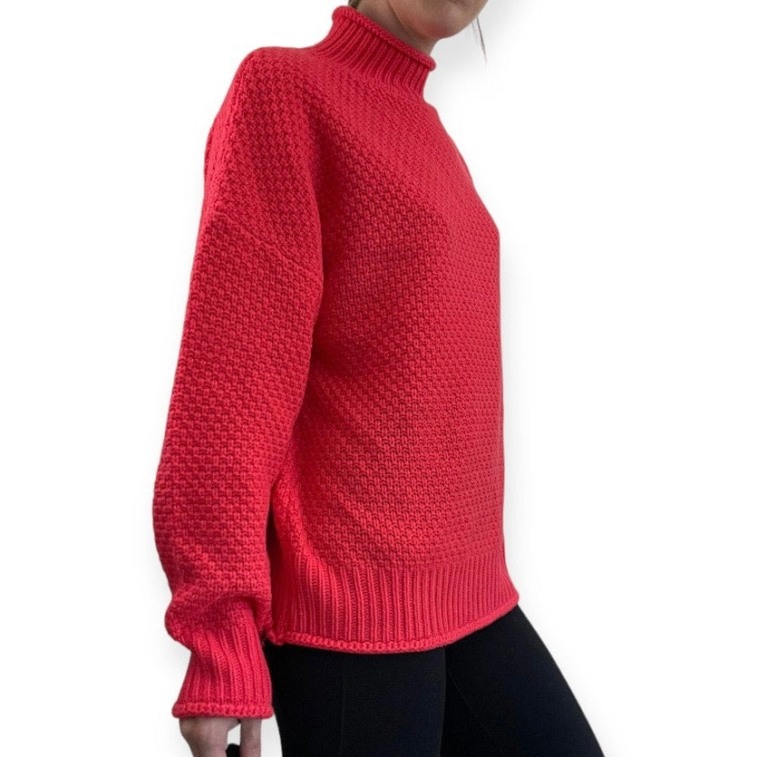 Zesica Bright Pink Knit High Neck Sweater