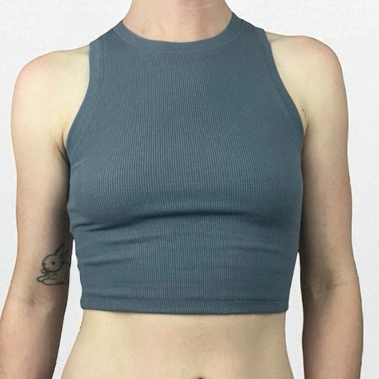 Blue Cropped Ribbed Tank Top