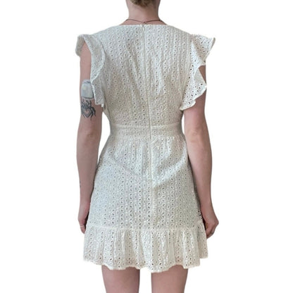 Aqua White Eyelet Lace Embroidered V-Neck A-Line Mini Dress