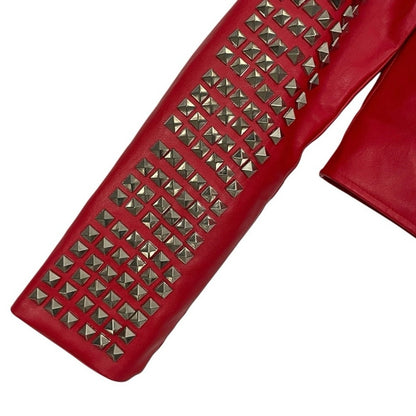 My Boo Red Faux Leather Studded Moto Jacket