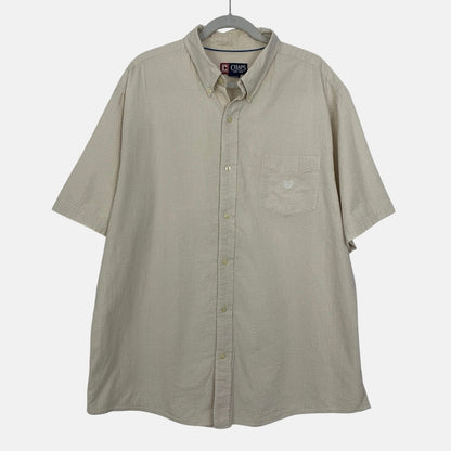 Chaps Mens Beige Micro-Gingham Short Sleeve Button Down Shirt