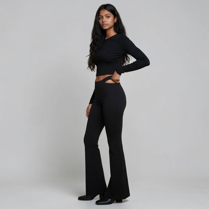 Adika Black Cutout Waist Flare Pants